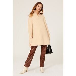 Nanushka Zitah Cream Alpaca Wool Zip Neck Oversized Rib Pullover Sweater Size S